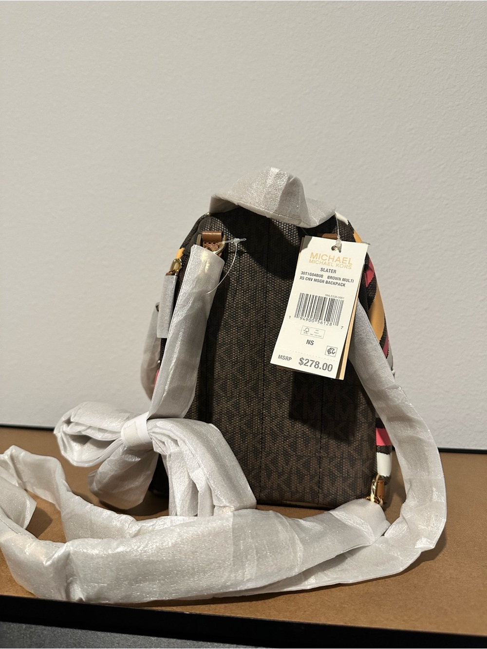 Michael Kors Mini Backpack in Pink, Yellow, White & Black Zebra Stripe - Picture 3 of 3
